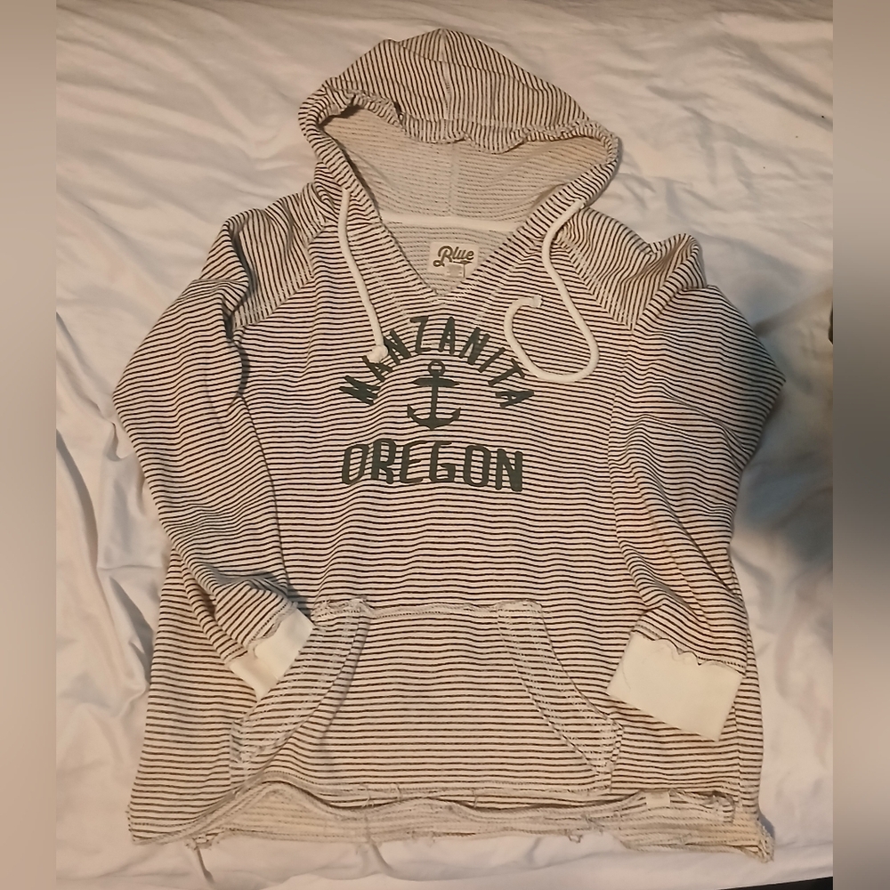 Blue 84 Women's Striped Hoodie - Deep Green And White